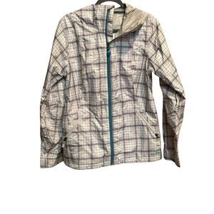 Burton Dry Ride Women's Large Winter Coat Cool Flavors White Multi Color Check‎
